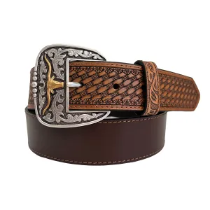 1 1/2" Basketweave Billets with Longhorn Buckle Belt