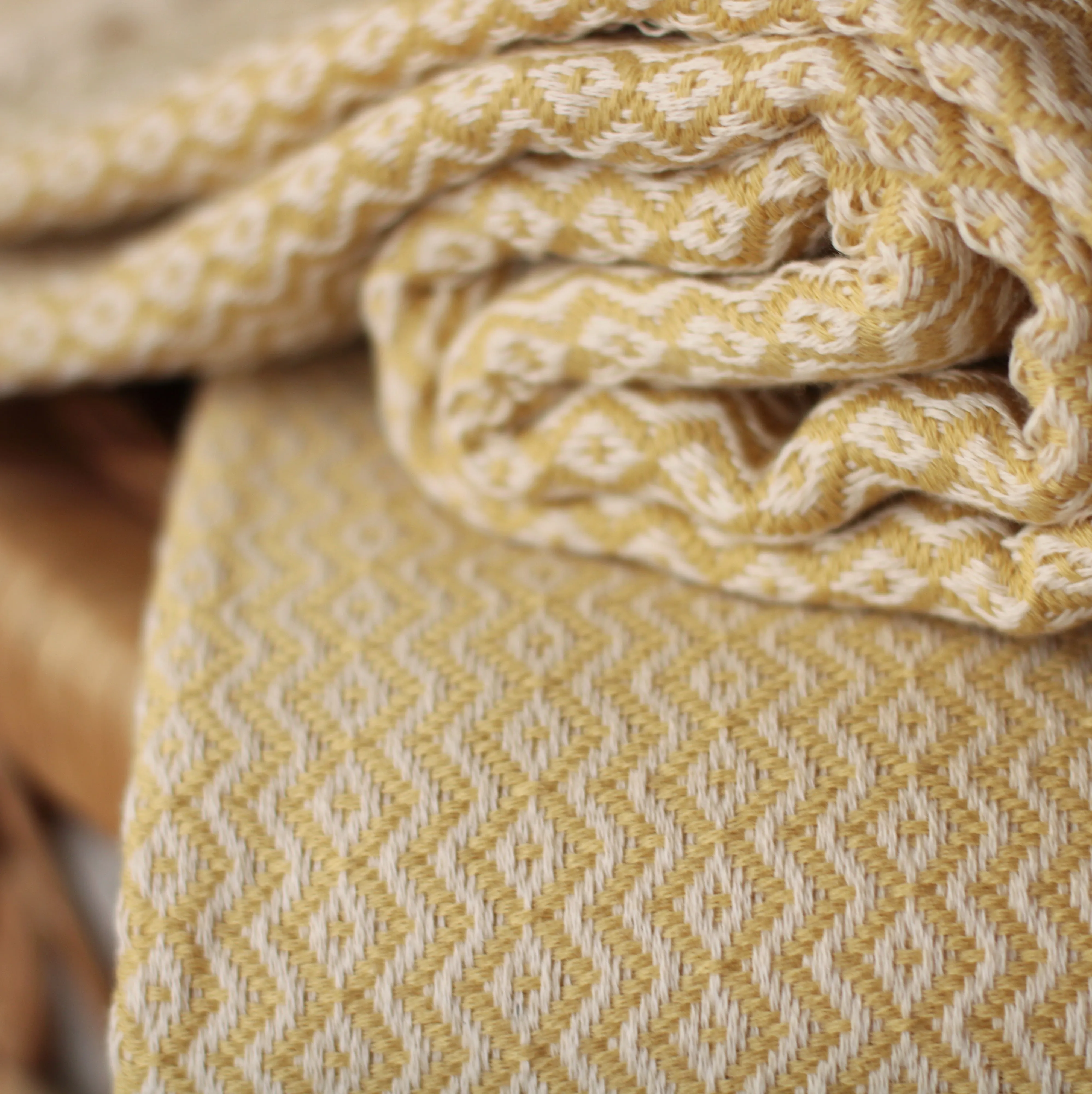 100% Cotton Turkish Towel, Pale Yellow, Diamond Pattern