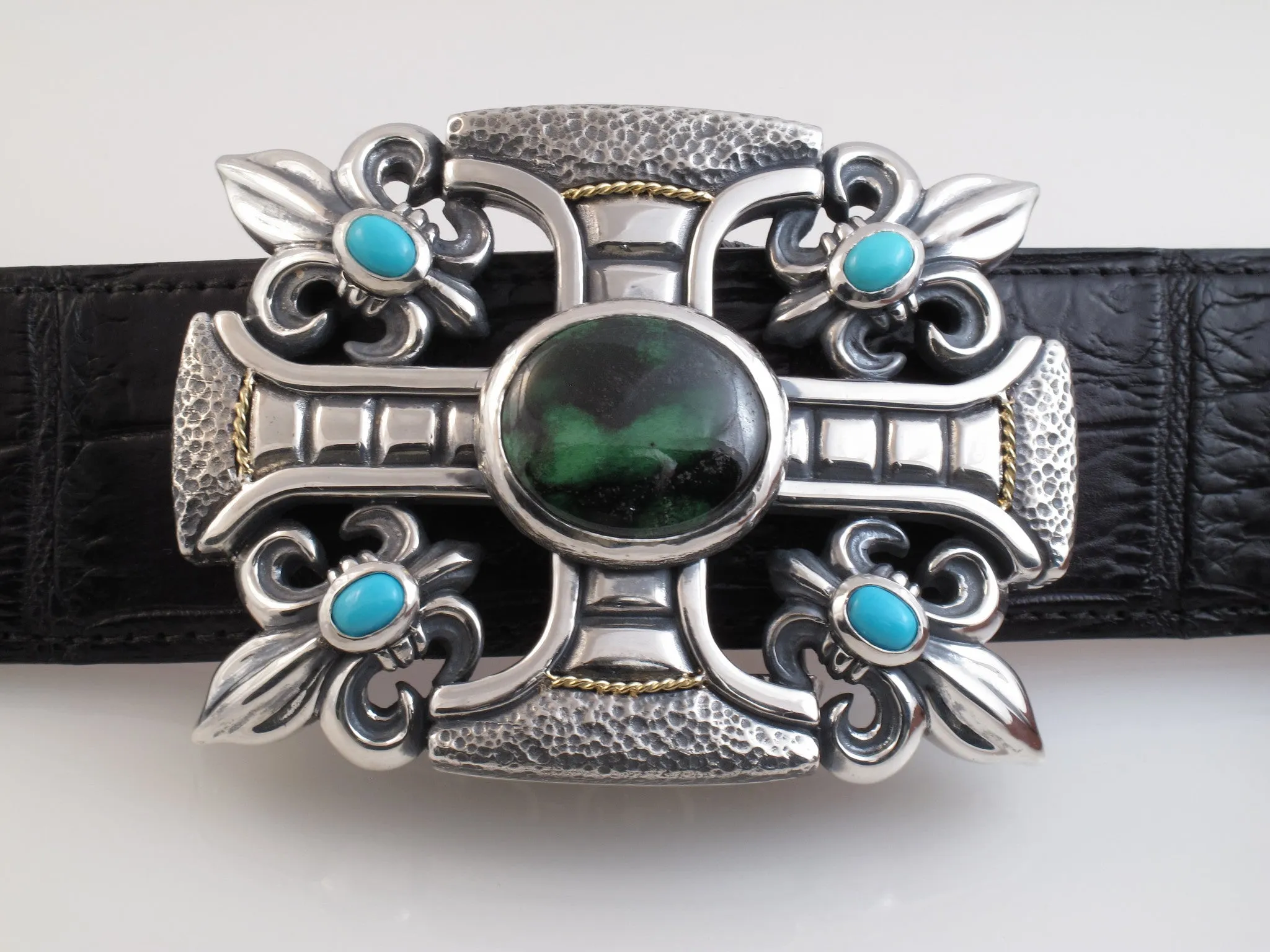 #1328 Custom Sterling Trophy Buckle with Stones