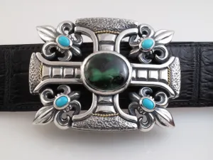 #1328 Custom Sterling Trophy Buckle with Stones