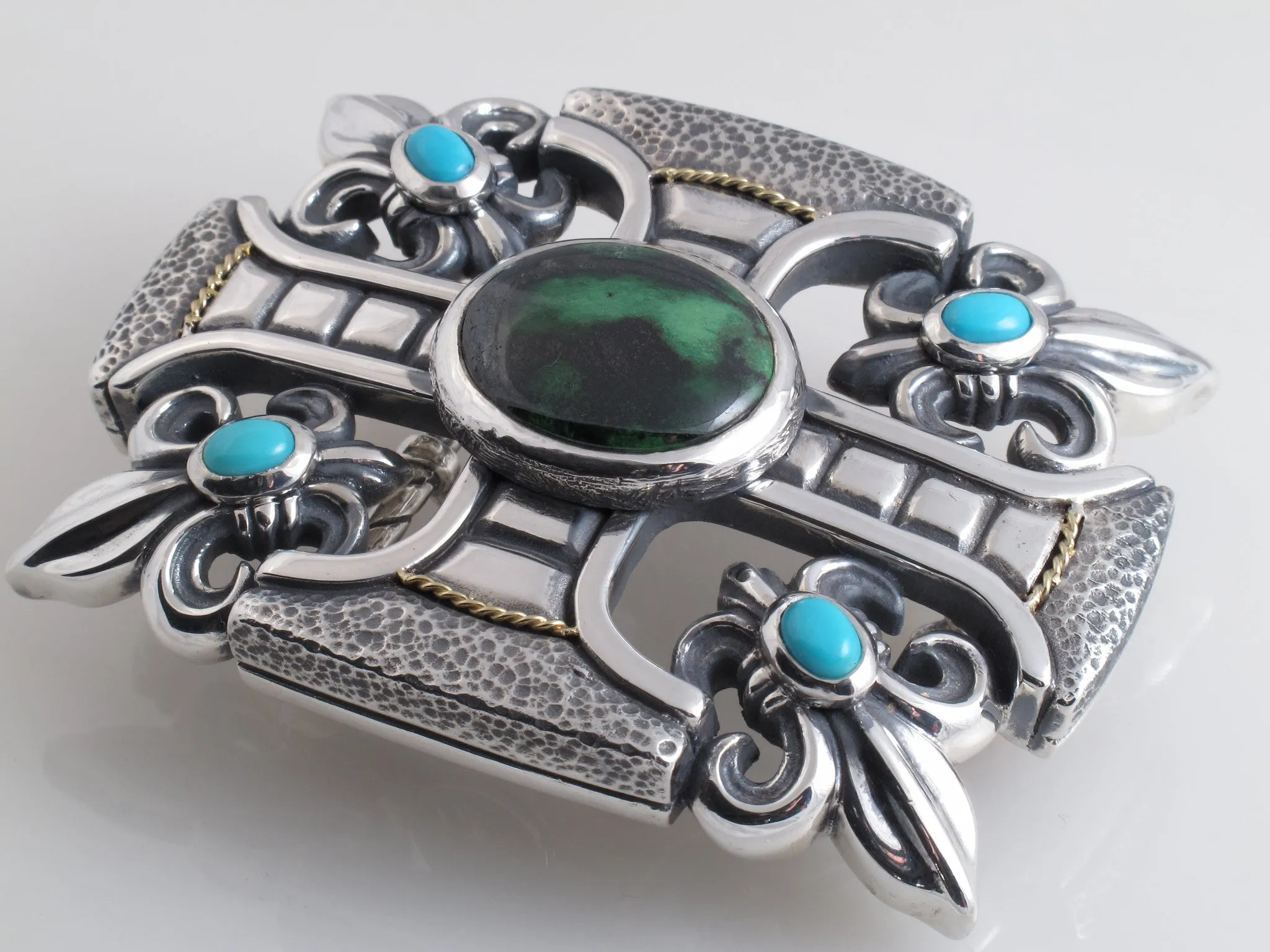 #1328 Custom Sterling Trophy Buckle with Stones