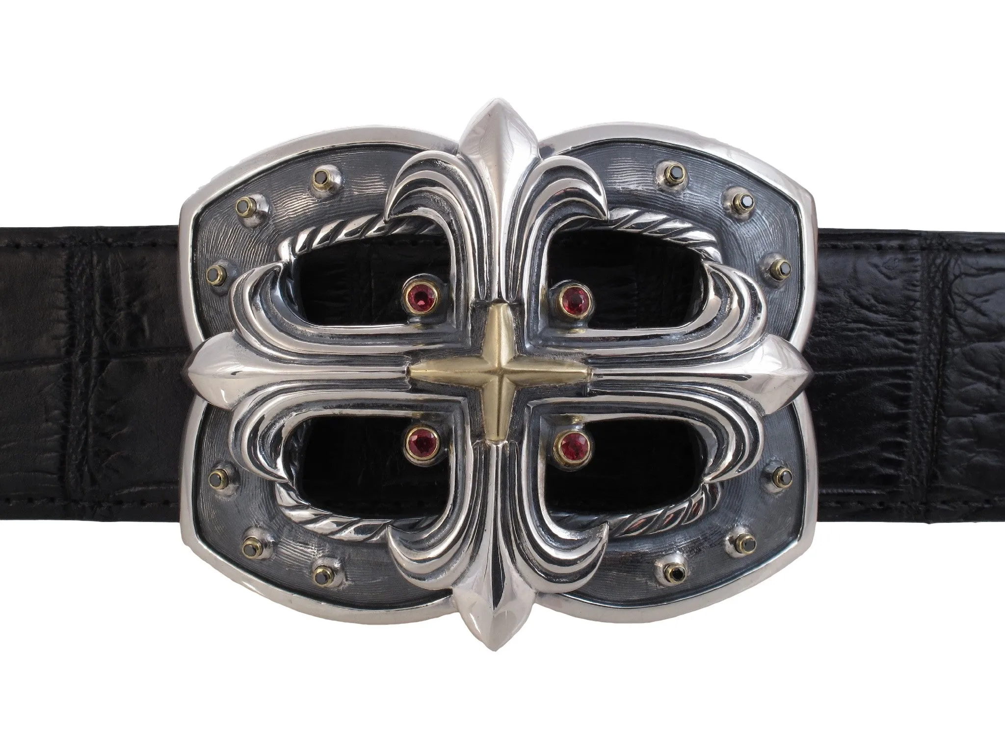#1335 Custom Sterling Trophy Buckle with 18kt. Sapphires and Diamonds