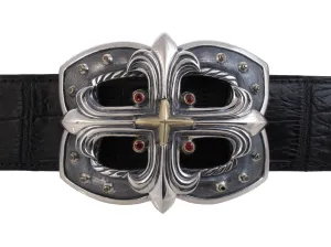 #1335 Custom Sterling Trophy Buckle with 18kt. Sapphires and Diamonds