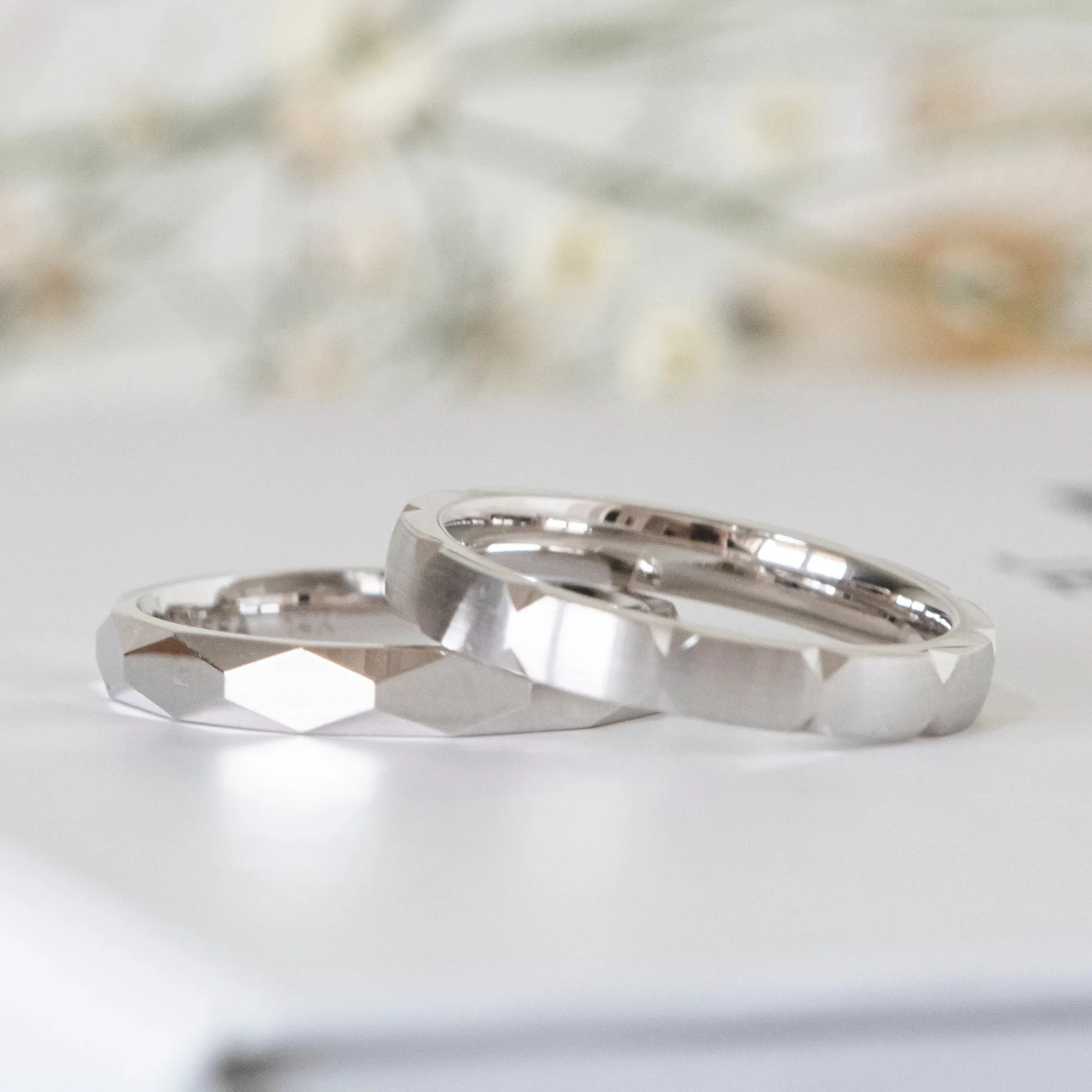 14K Gold 3mm Multi Faceted Wedding Band