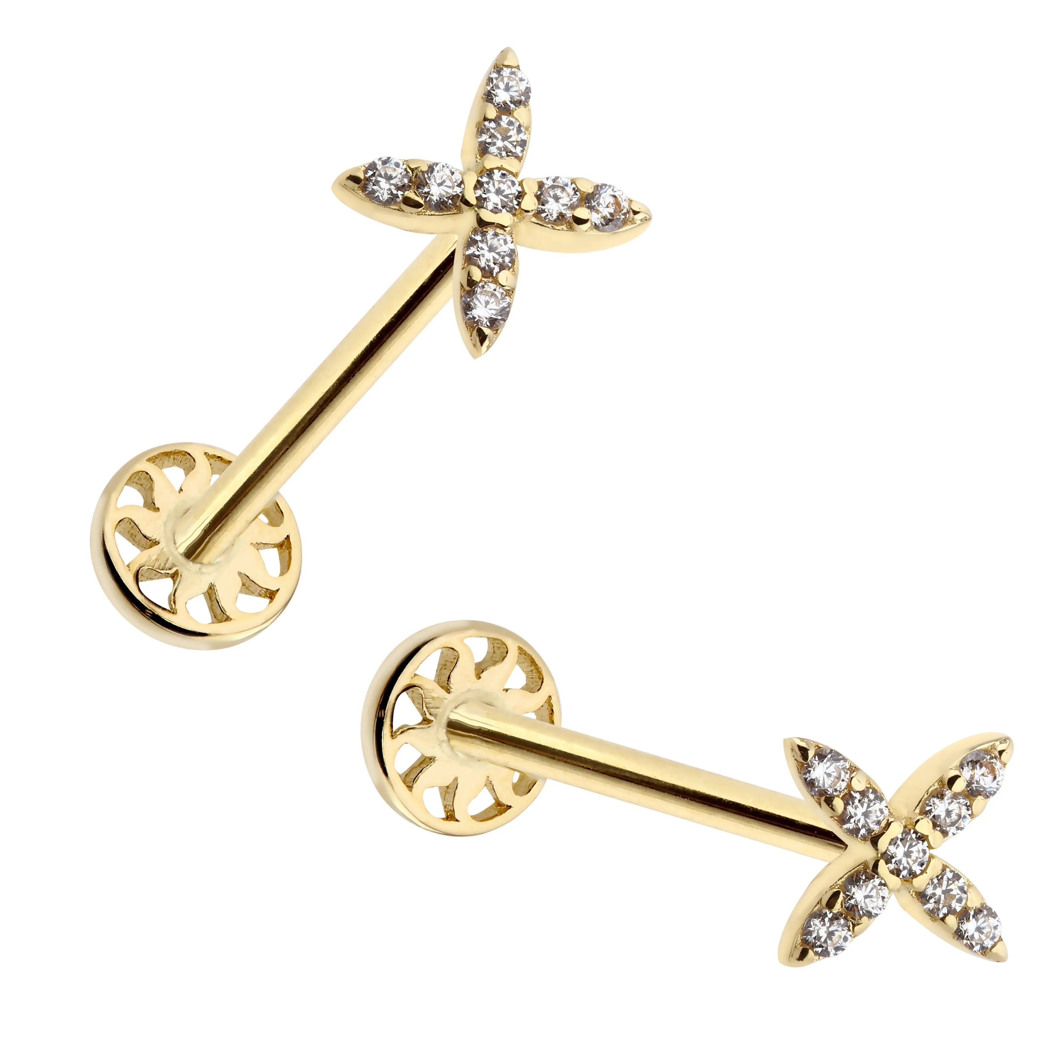 14k Gold Cross Model Stone Tragus Piercing