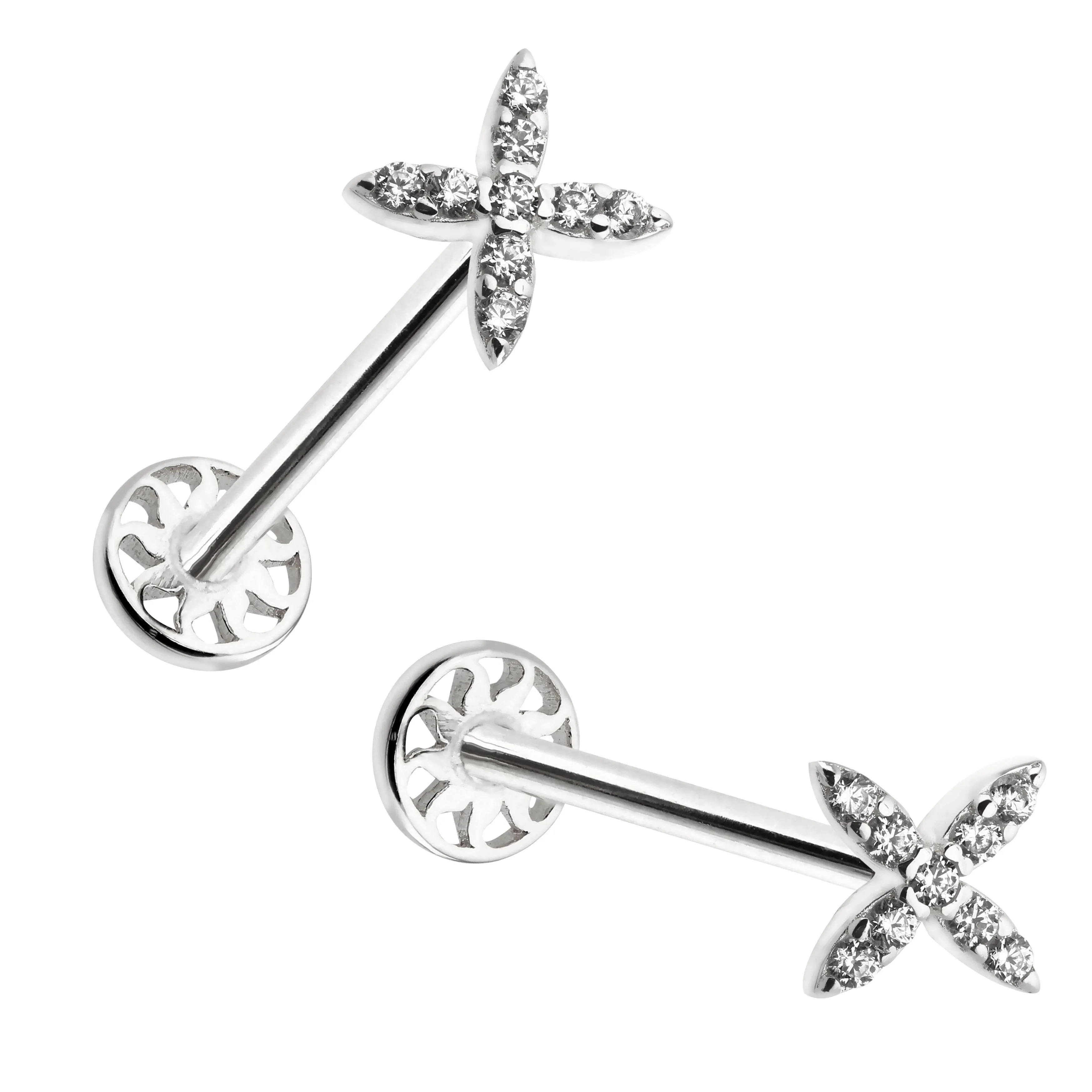 14k Gold Cross Model Stone Tragus Piercing