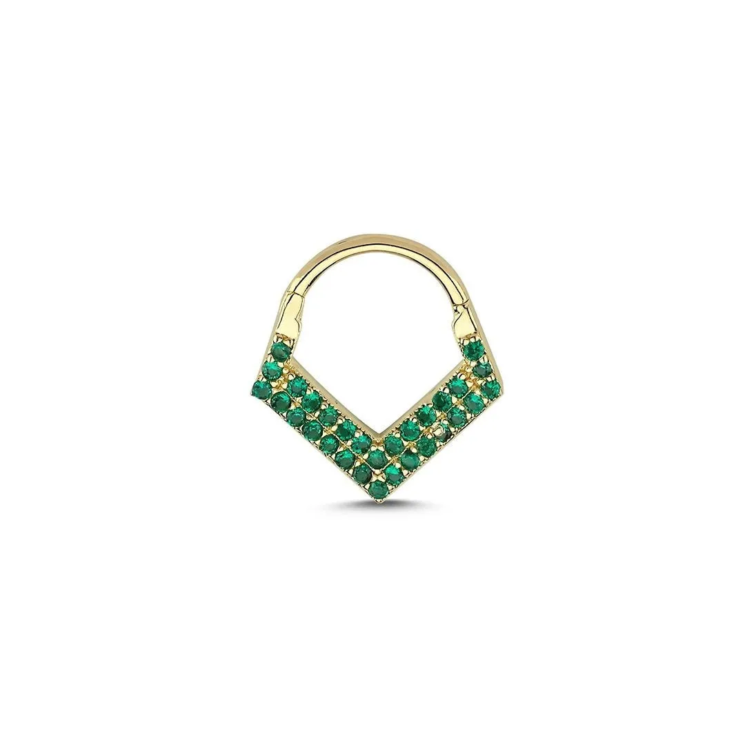 14k Gold Green Stone Helix Piercing