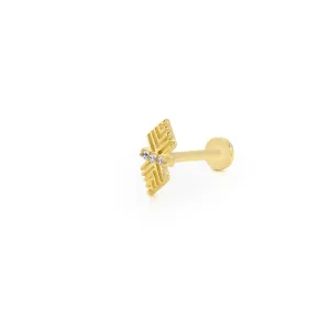 14k Gold Labyrinth Striped Three Stone Model Tragus Piercing