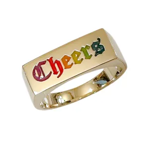 14K Gold Personalized Enamel Rectangle Signet Ring, Large Size