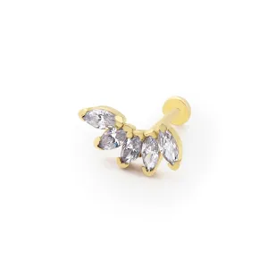 14k Gold Quintuple White Marquise Tragus Piercing