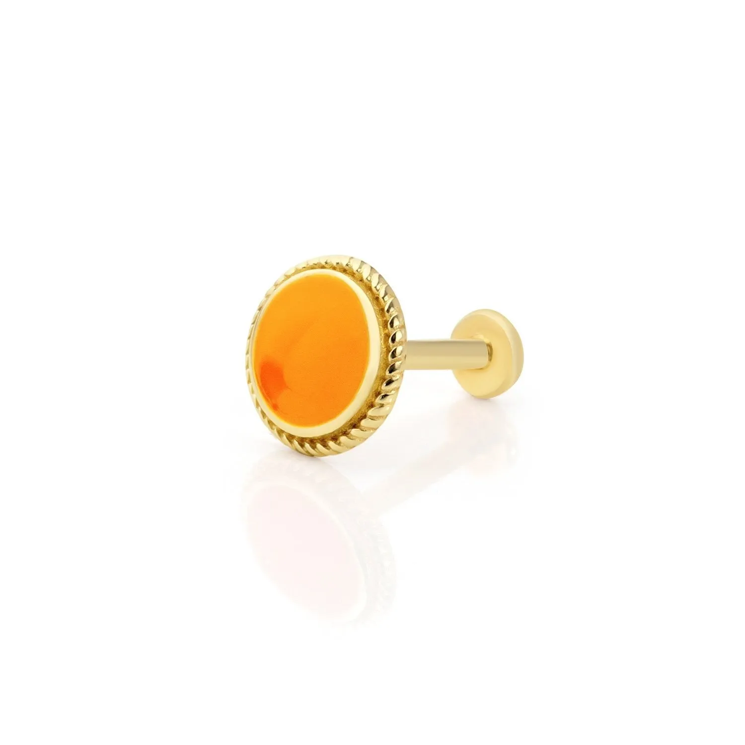 14k Gold Round Pattern Processing Detail Orange Enamel Tragus Piercing