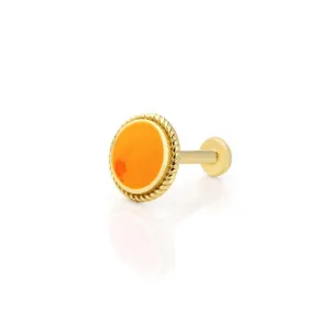 14k Gold Round Pattern Processing Detail Orange Enamel Tragus Piercing