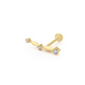 14k Gold Three Stone Stick Tragus Piercing