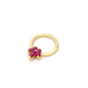 14k Gold Triple Red Baguette Helix Piercing