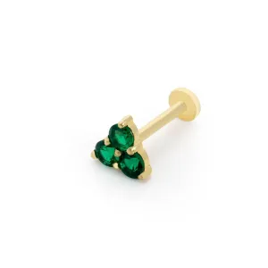 14k Gold Triple Top Model Green Tragus Piercing