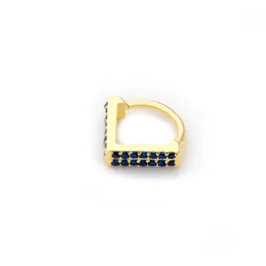 14k Gold V Shape Double Row Dark Blue Stone Helix Piercing
