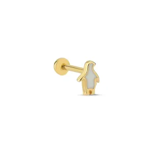 14k Gold White Enameled Penguin Tragus Piercing