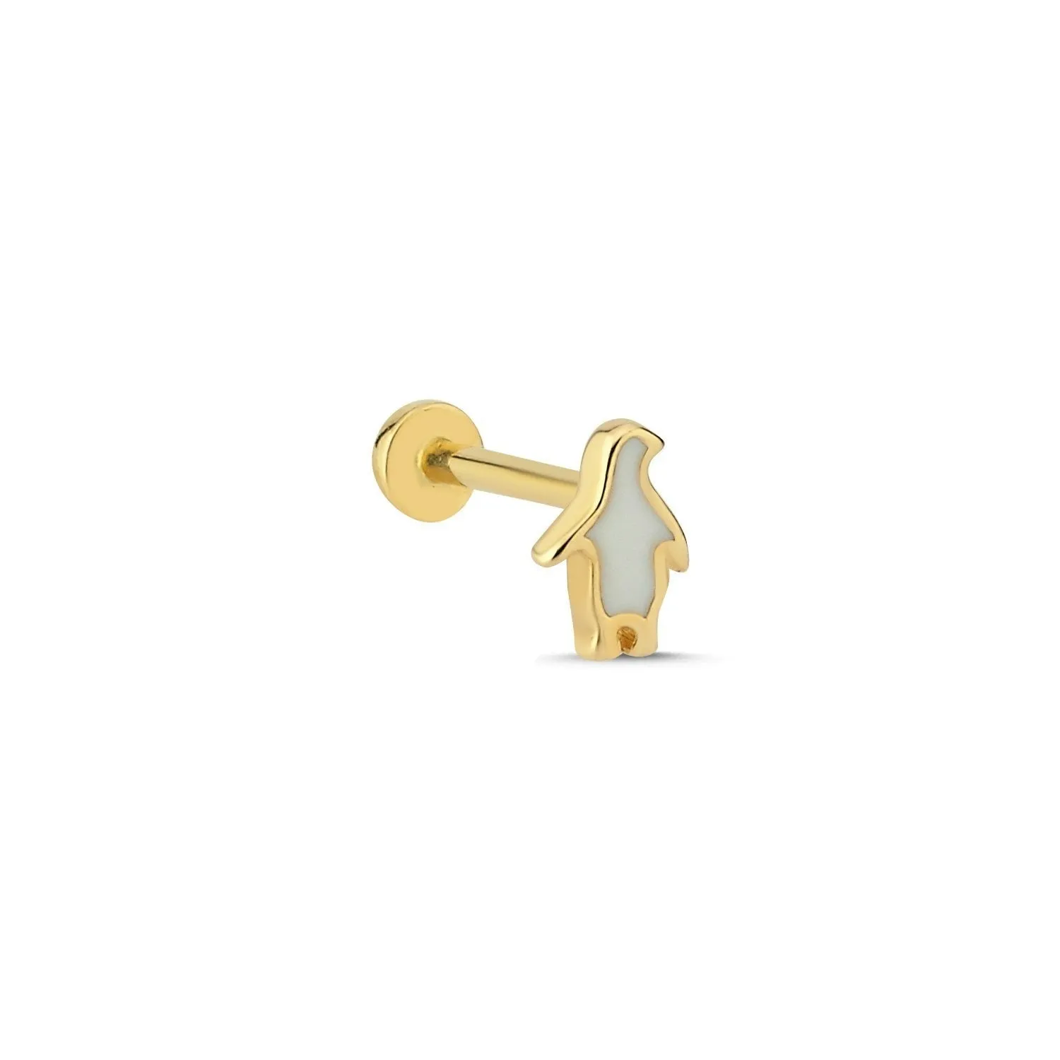 14k Gold White Enameled Penguin Tragus Piercing