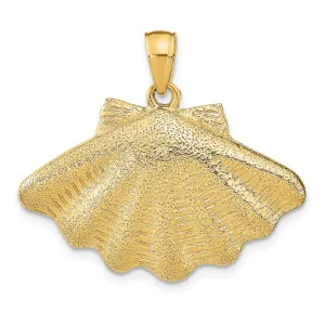 14K Yellow Gold Polished Textured Finish Clam Shell Charm Pendant