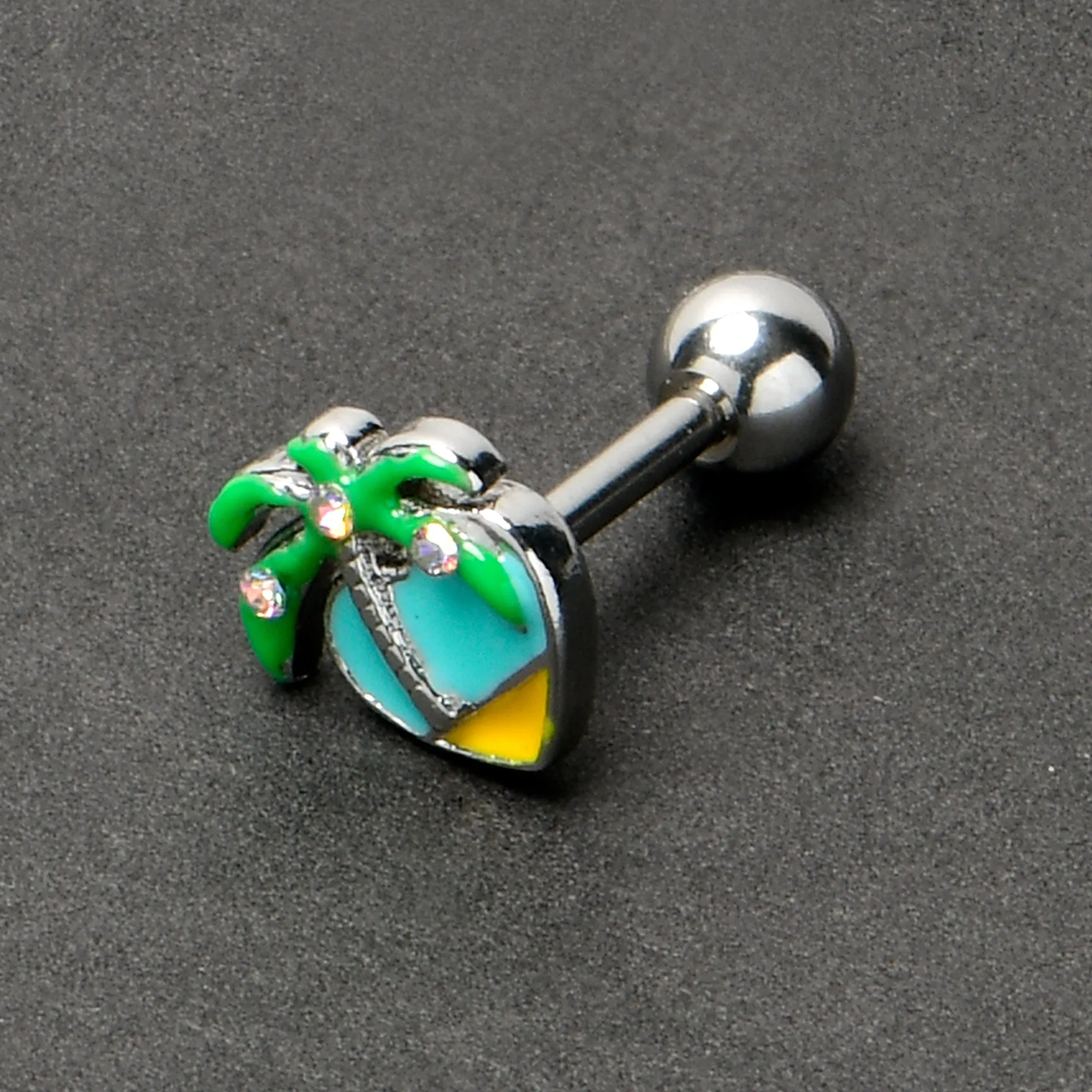 16 Gauge 1/4 Aurora Gem Beach Heart Palm Tree Cartilage Tragus Earring