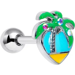 16 Gauge 1/4 Aurora Gem Beach Heart Palm Tree Cartilage Tragus Earring