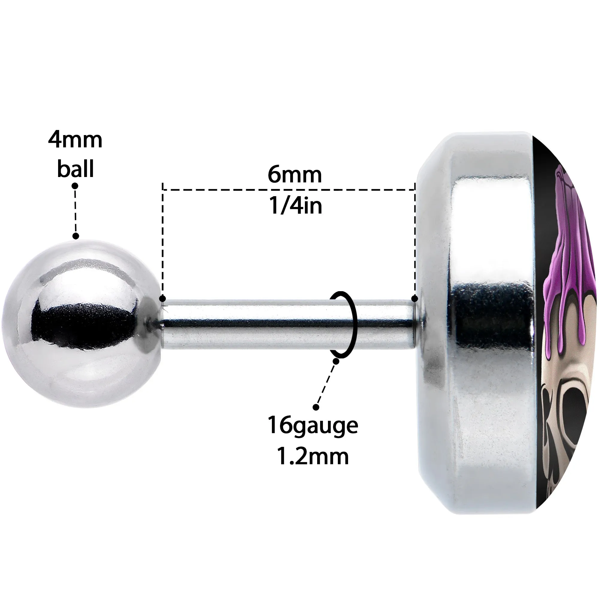 16 Gauge 1/4 Burning Skull Candle Cartilage Tragus Earring