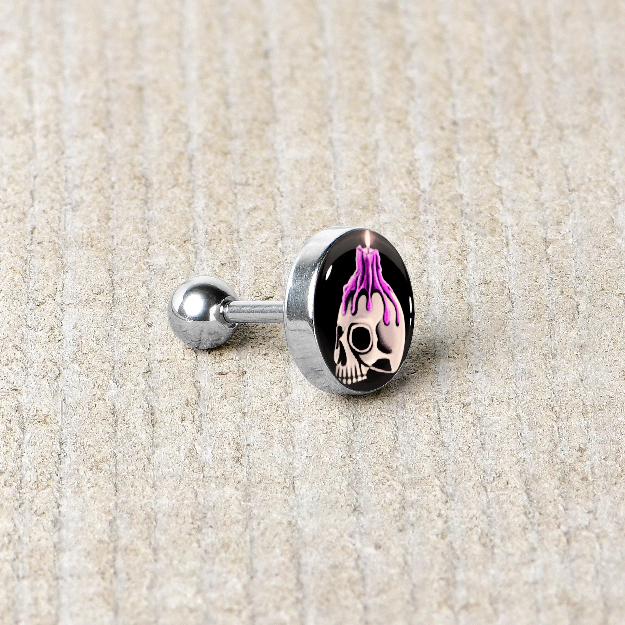 16 Gauge 1/4 Burning Skull Candle Cartilage Tragus Earring