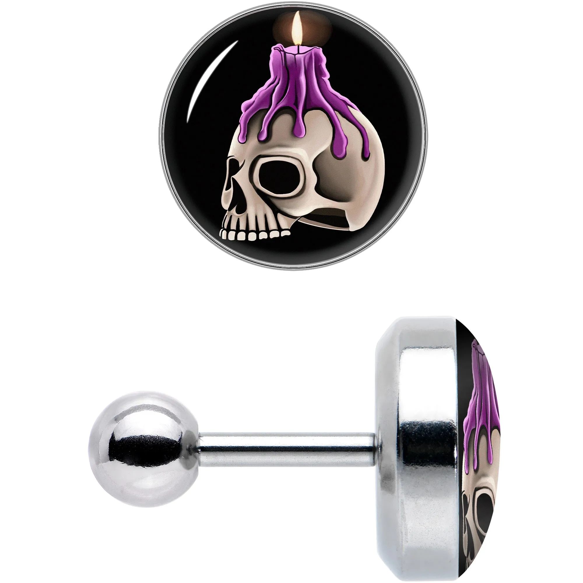16 Gauge 1/4 Burning Skull Candle Cartilage Tragus Earring