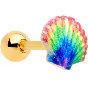 16 Gauge 1/4 Gold Tone Rainbow Scallop Shell Cartilage Tragus Earring
