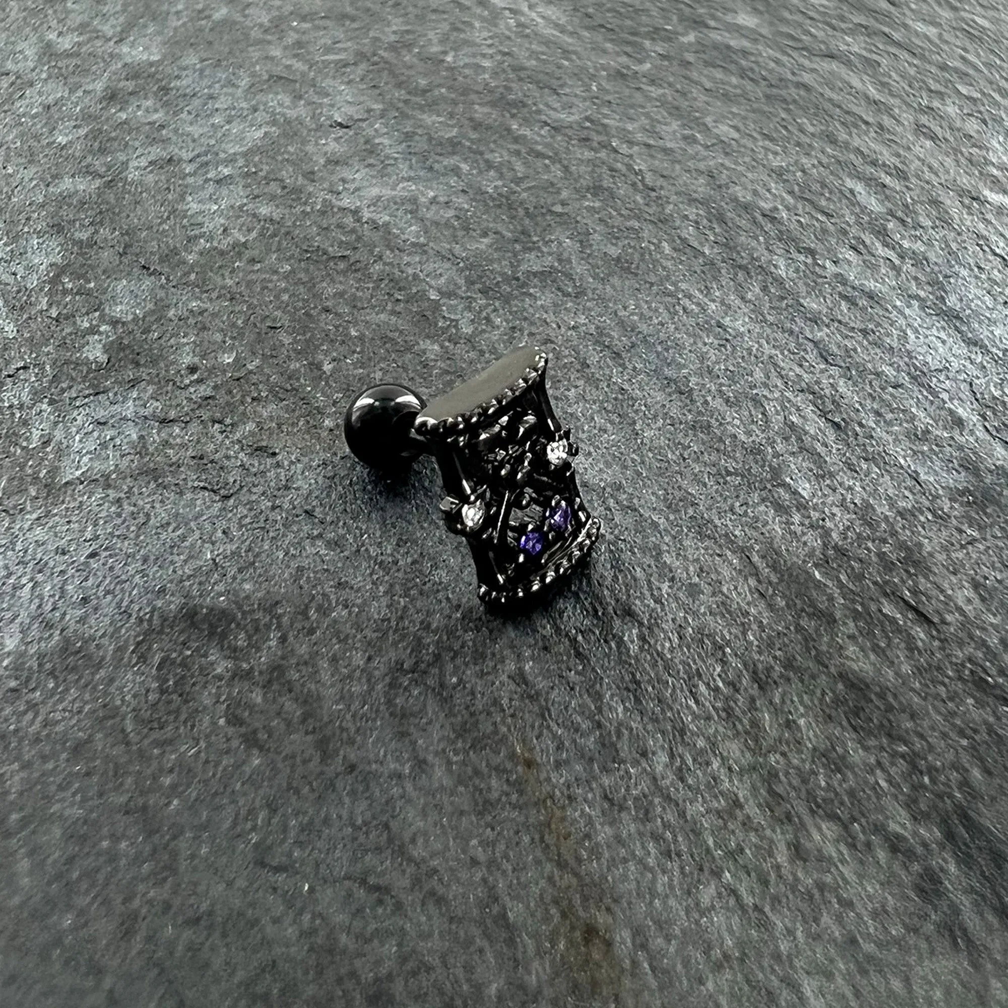 16 Gauge 1/4 Purple Gem Black Gothic Hourglass Cartilage Tragus Earring