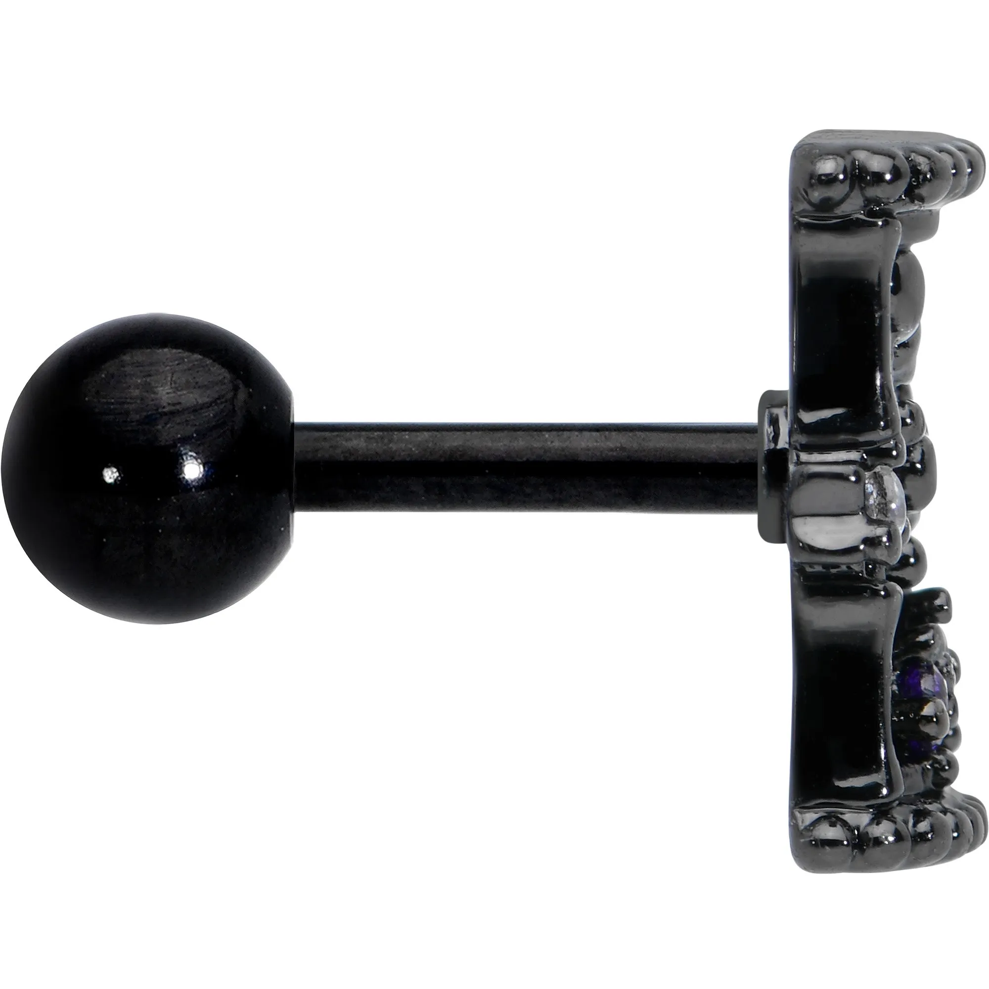 16 Gauge 1/4 Purple Gem Black Gothic Hourglass Cartilage Tragus Earring