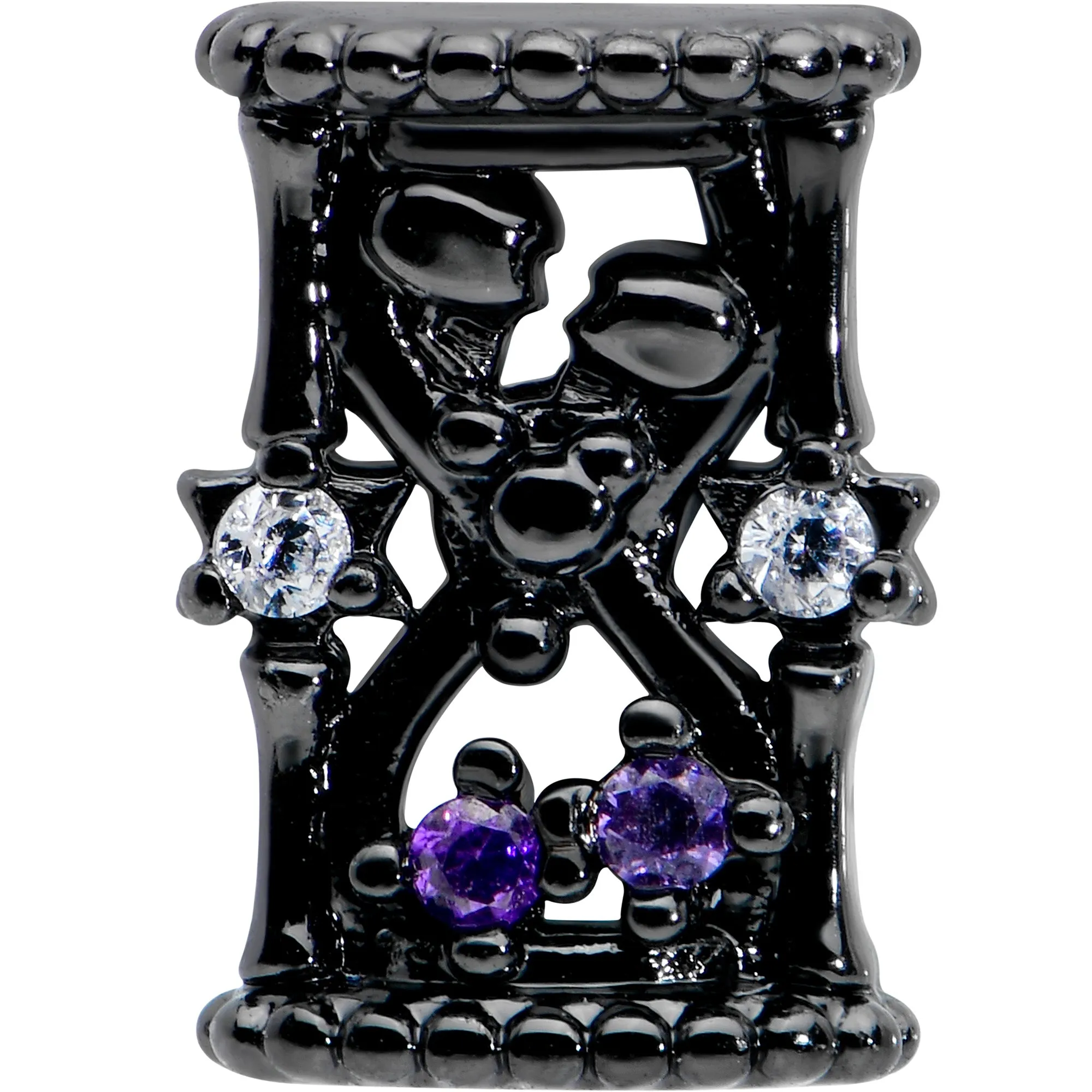 16 Gauge 1/4 Purple Gem Black Gothic Hourglass Cartilage Tragus Earring