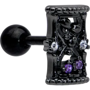 16 Gauge 1/4 Purple Gem Black Gothic Hourglass Cartilage Tragus Earring