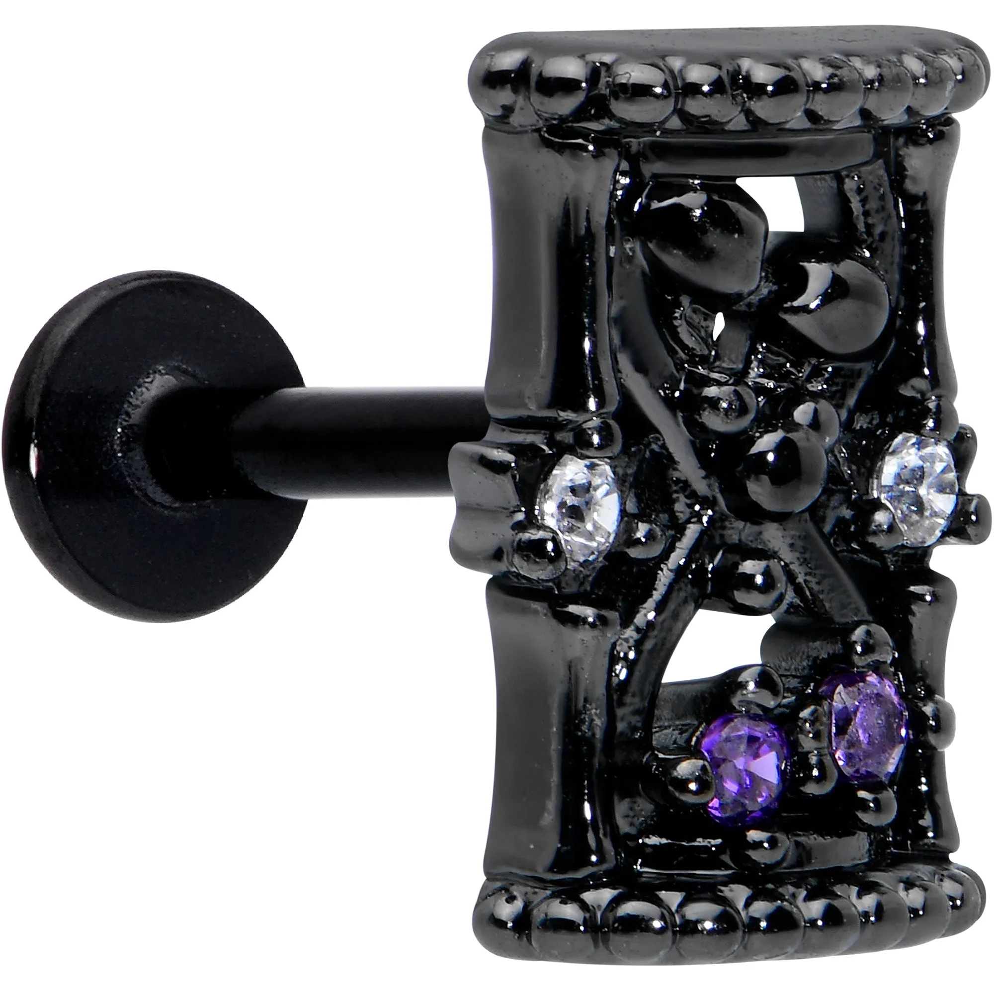 16 Gauge 5/16 Purple Gem Black Gothic Hourglass Labret Monroe Tragus