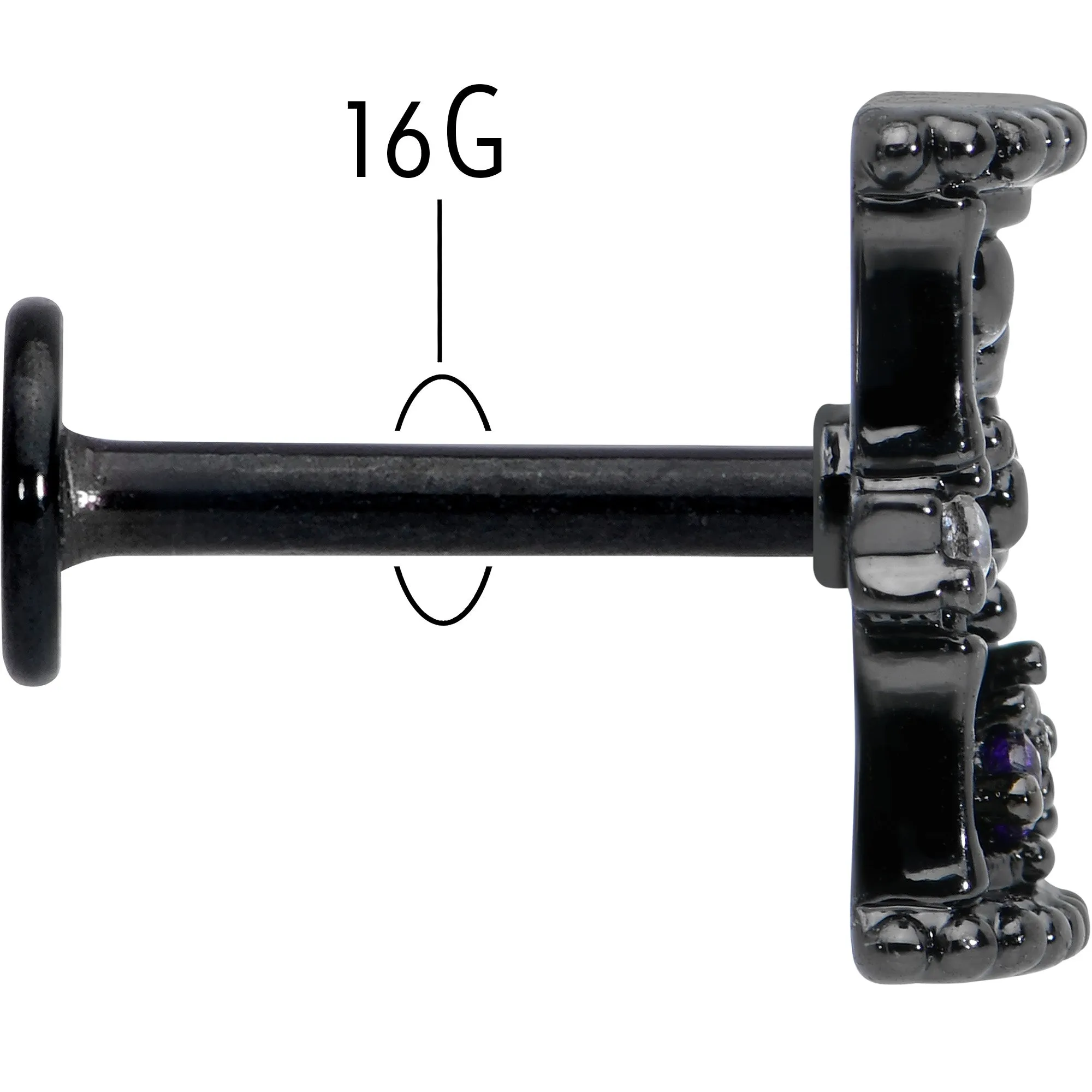 16 Gauge 5/16 Purple Gem Black Gothic Hourglass Labret Monroe Tragus