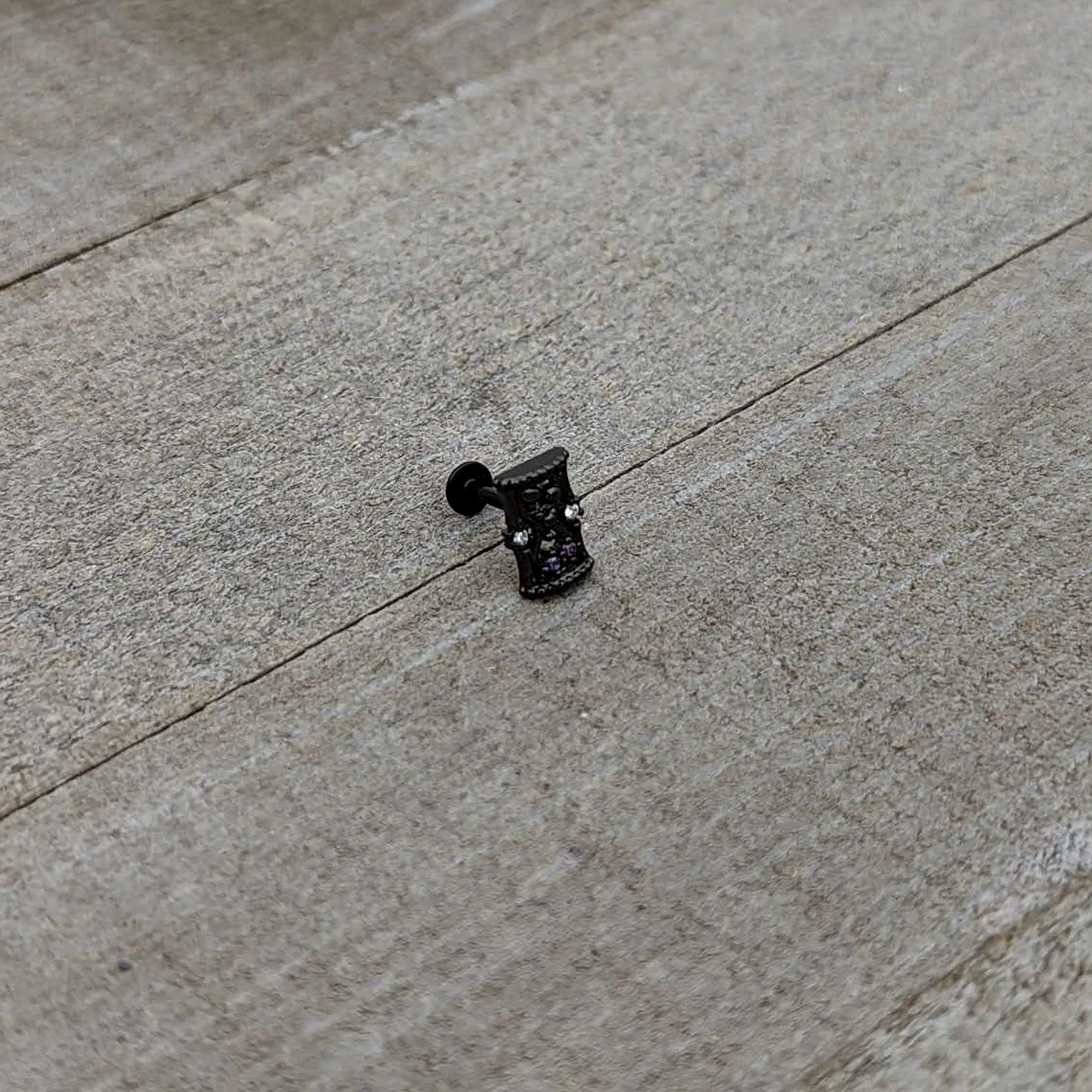 16 Gauge 5/16 Purple Gem Black Gothic Hourglass Labret Monroe Tragus