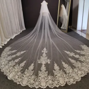 2 FT Long Lace Bridal Veil  With Comb Blusher Bride Headpiece Accessory