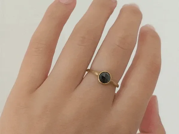 20 & 22K Gold Bezel-Set Round Rosecut Black Diamond Ring