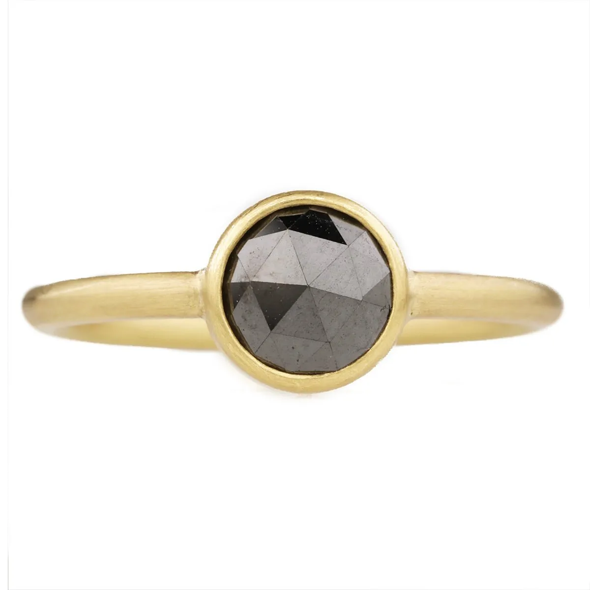 20 & 22K Gold Bezel-Set Round Rosecut Black Diamond Ring