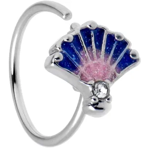 20 Gauge 5/16 Clear CZ Gem Mesmerizing Ocean Sea Shell Magic Nose Hoop
