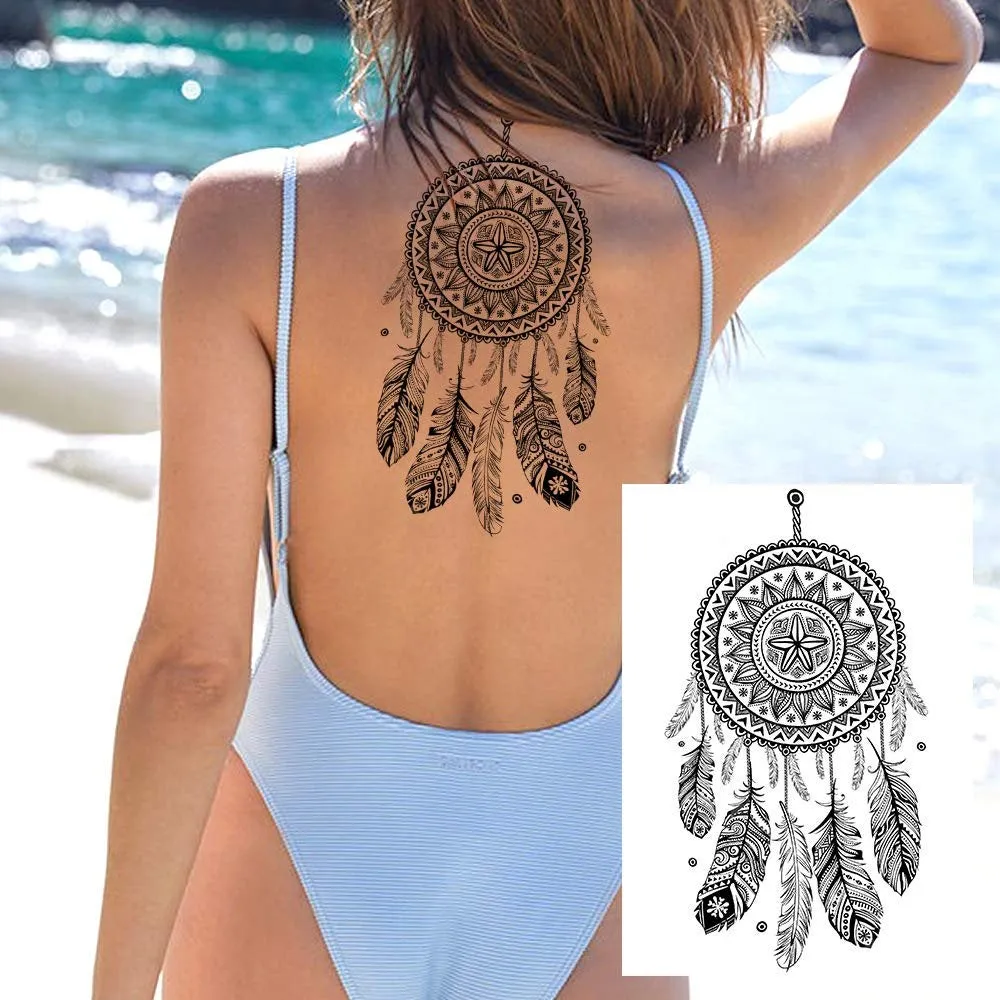 6 Sheets Black Henna Temporary Tattoos For Women Lace Mehndi Mandala Flower Large Waterproof Lotus Butterfly Tattoos  Dreamcatcher Feather