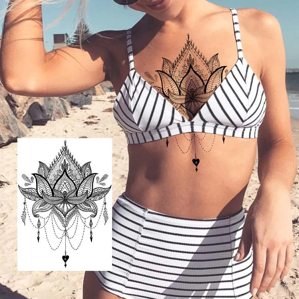 6 Sheets Black Henna Temporary Tattoos For Women Lace Mehndi Mandala Flower Large Waterproof Lotus Butterfly Tattoos  Dreamcatcher Feather