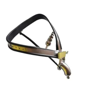 6931AR      Strict Penitentiary Fully Locking Steel Chastity Belt Harness Set with attached Steel Anal Dildo