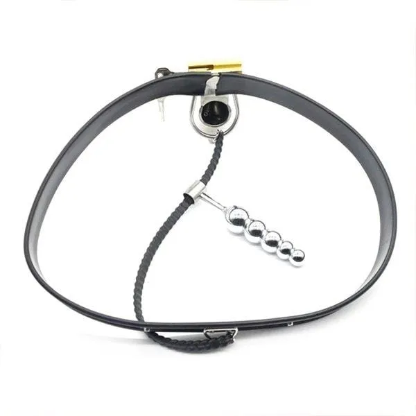 6931AR      Strict Penitentiary Fully Locking Steel Chastity Belt Harness Set with attached Steel Anal Dildo
