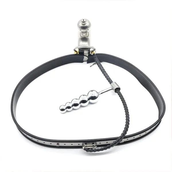 6931AR      Strict Penitentiary Fully Locking Steel Chastity Belt Harness Set with attached Steel Anal Dildo