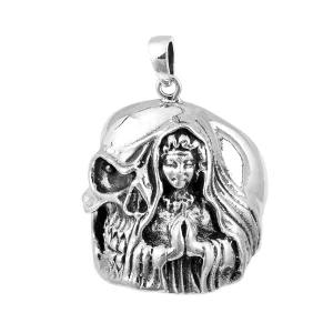 925 Solid Silver Holy Mother Religious Mens Necklace Unique Skull Pendant
