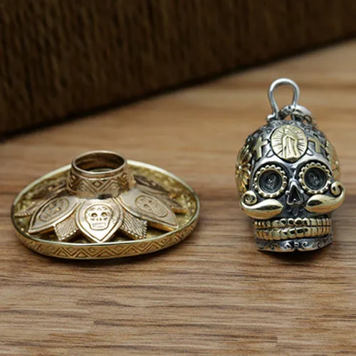 925 Sterling Silver Pendant Sugar Skull Strawhat Hip Hop Hippie Gothic Goth