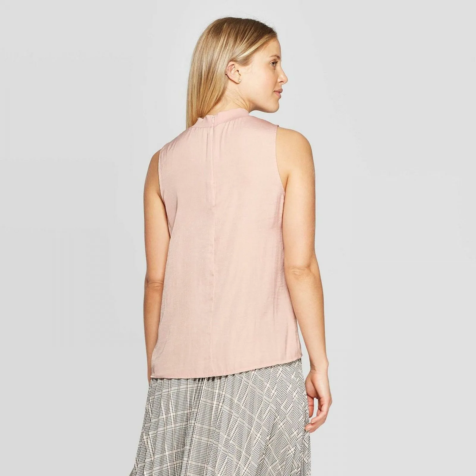 A New Day Women's Regular Fit Sleeveless Mock Neck Satin Blouse Pink Medium