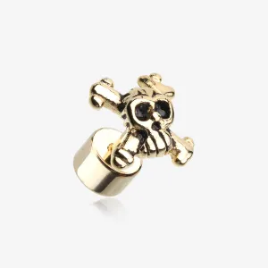 A Pair of Golden Pirate Skull Steel Fake Plug Earring