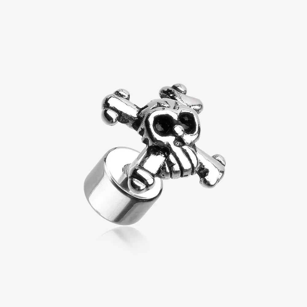 A Pair of Pirate Skull Steel Fake Plug Earring